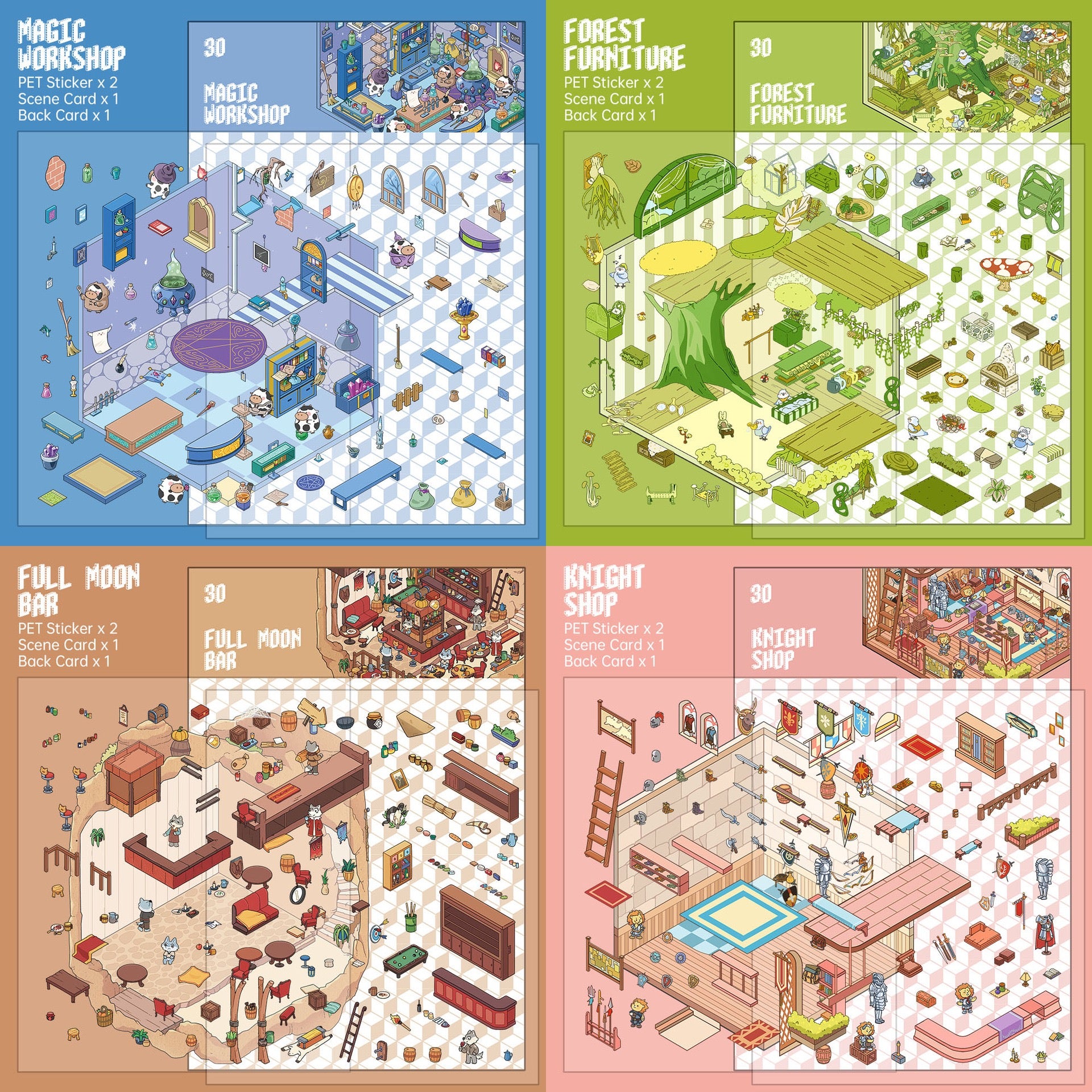JoyCraft Haven Bubble Texture Glossy Oil Finish Scenery Stickers, Fantasy Land Vol.1, Relaxing Journal Landscape Scene Stickers
