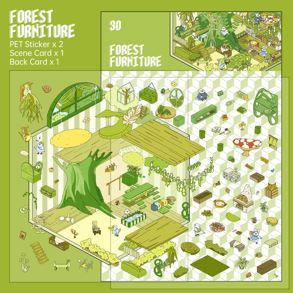 Bubble Texture Glossy Oil Finish Scenery Stickers, Fantasy Land Vol.1, Relaxing Journal Landscape Scene Stickers