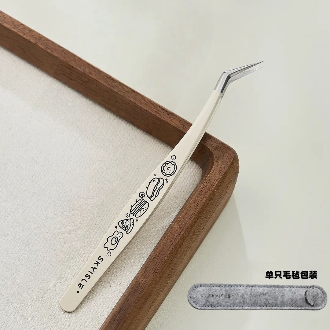 Joy Craft Haven Precision Tweezers for Mini Scene Stickers, Long Nose Golden Feather Craft Tweezers - Milky White Planet