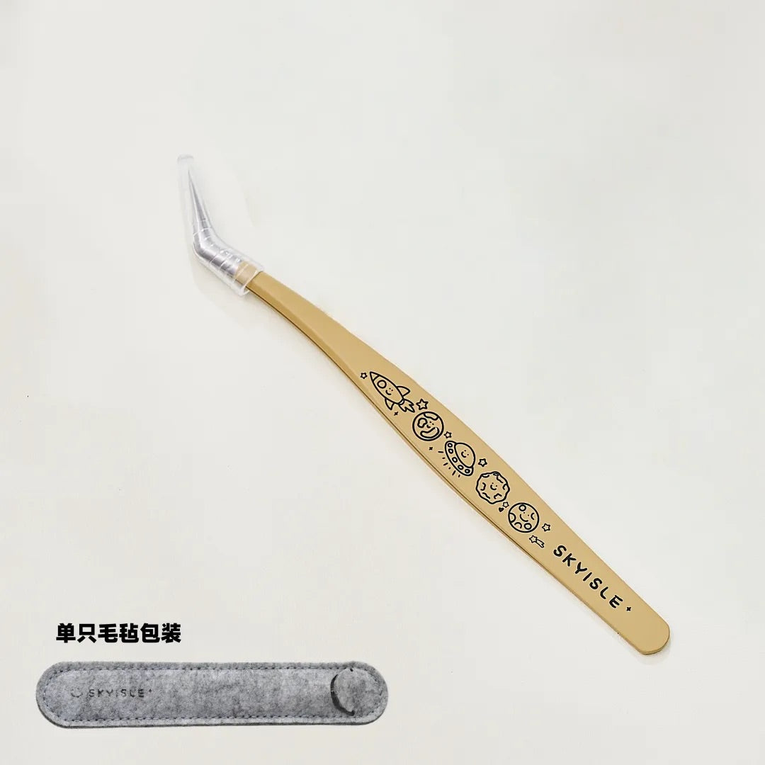 Joy Craft Haven Precision Tweezers for Mini Scene Stickers, Long Nose Golden Feather Craft Tweezers - Milky White Planet