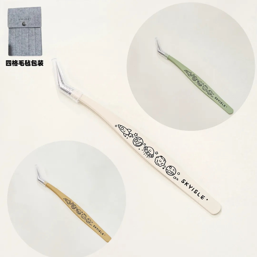 Joy Craft Haven Precision Tweezers for Mini Scene Stickers, Long Nose Golden Feather Craft Tweezers - Milky White Planet