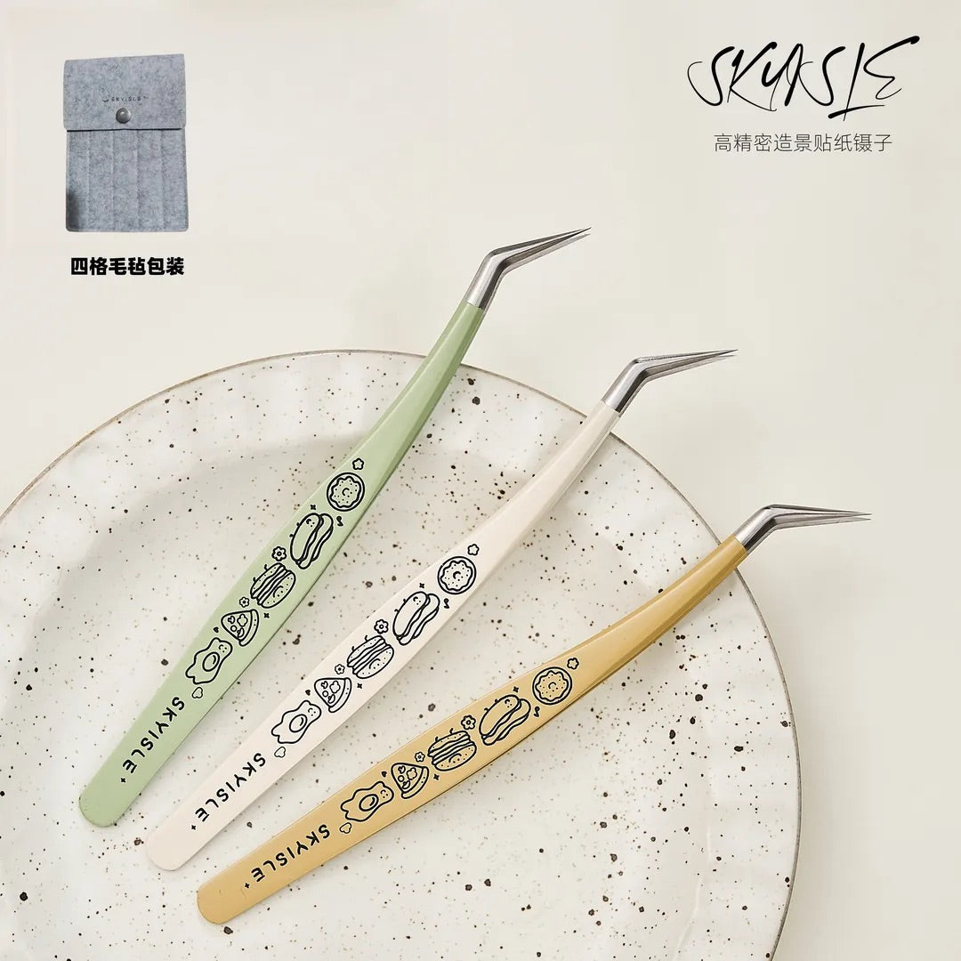 Joy Craft Haven Precision Tweezers for Mini Scene Stickers, Long Nose Golden Feather Craft Tweezers - Milky White Planet