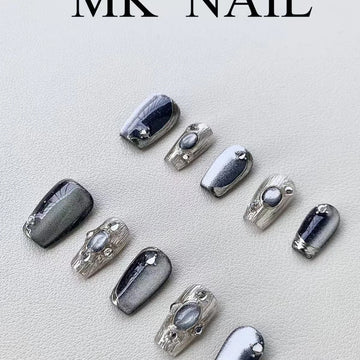 JoyCraft Haven   100% Handmade Press On Nails, Luxury Black Cat Eye Sparkling, Exquisite Cool Black Bestseller