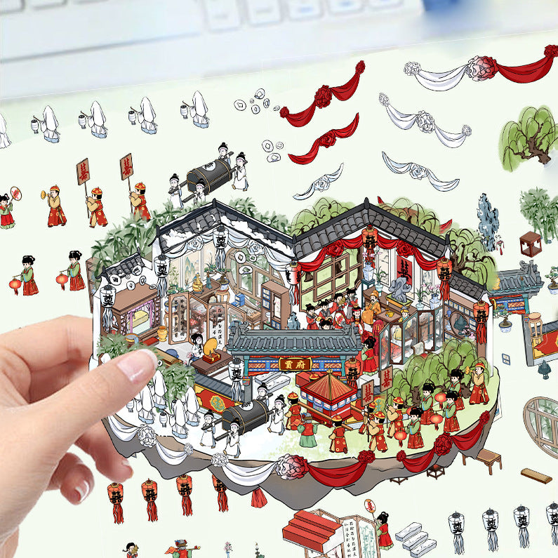 JoyCraft Haven Cartoon Scenery Stickers, Multiple Styles 3D Mini House Stress Relief DIY Scene Journal Stickers