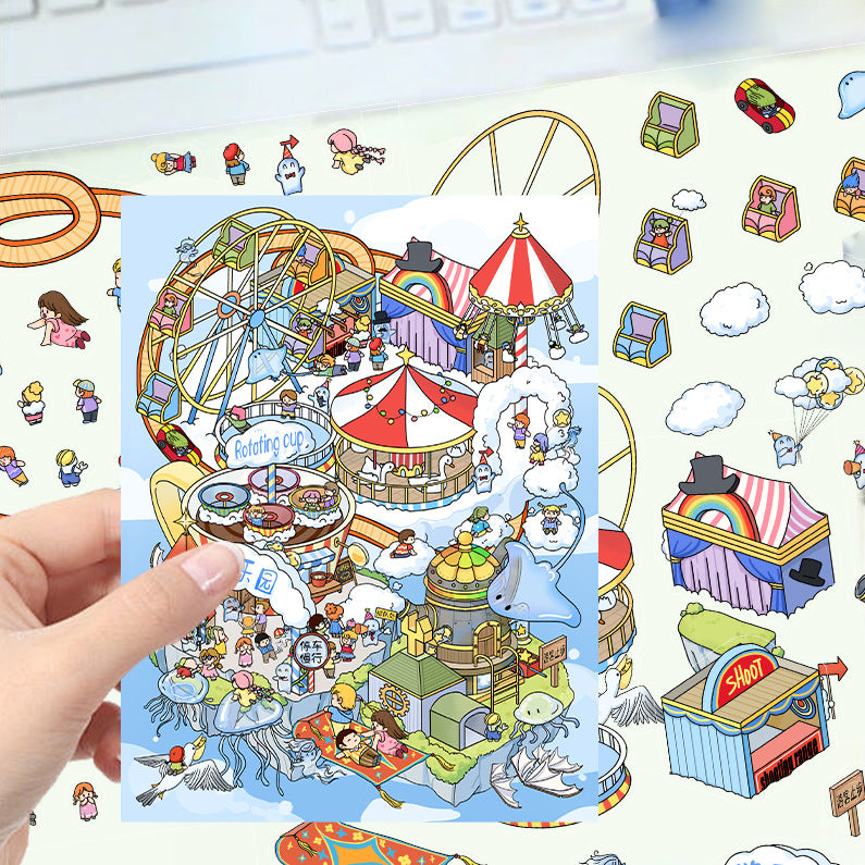 JoyCraft Haven Cartoon Scenery Stickers, Multiple Styles 3D Mini House Stress Relief DIY Scene Journal Stickers