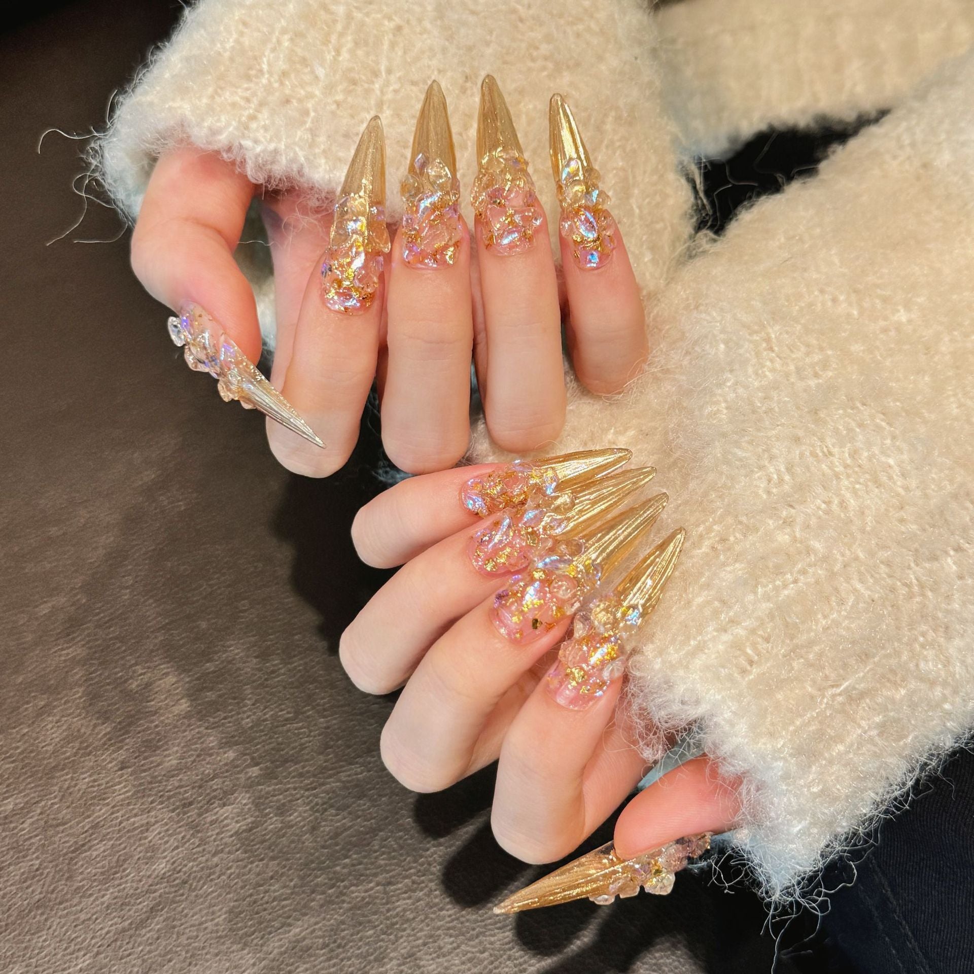 JoyCraft Haven "Eternal Night Star River" Palace Style Mirror Spirit Press On Nails, Exotic Luxury Photo-Ready Skin-Flattering Exquisite Handmade Nail Stickers