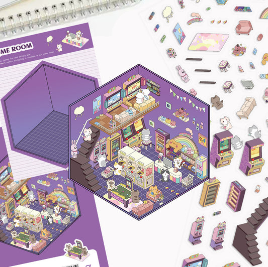 JoyCraft Haven Cartoon Scenery Stickers, Multiple Styles 3D Mini House Stress Relief DIY Scene Journal Stickers