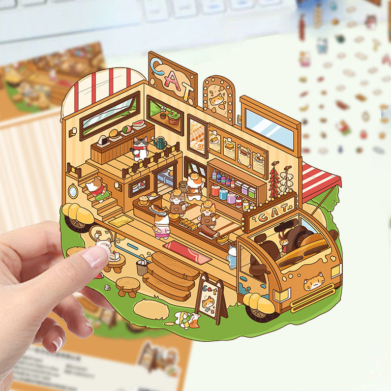 JoyCraft Haven Cartoon Scenery Stickers, Multiple Styles 3D Mini House Stress Relief DIY Scene Journal Stickers