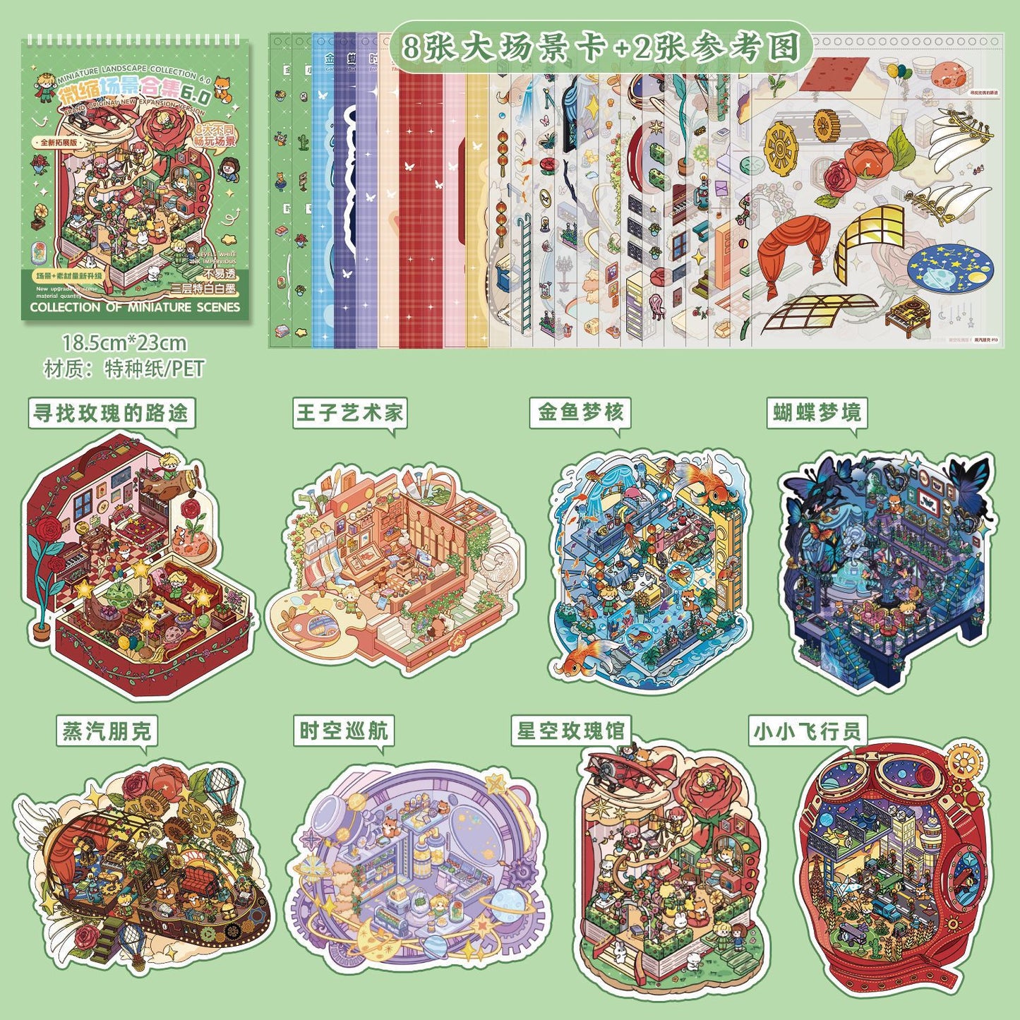 JoyCraft Haven Cargo Style Scenery Stickers Book, 3D Stereo Mini Scene DIY Journal Stickers Collection