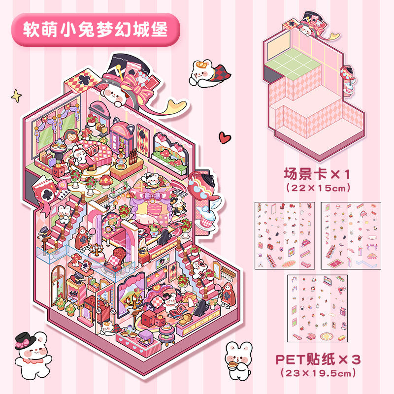 joycrafthaven Oversized Fun Scenery Stickers, 3D Stackable Mini House Korean Style Cute Storage DIY Scene Stickers