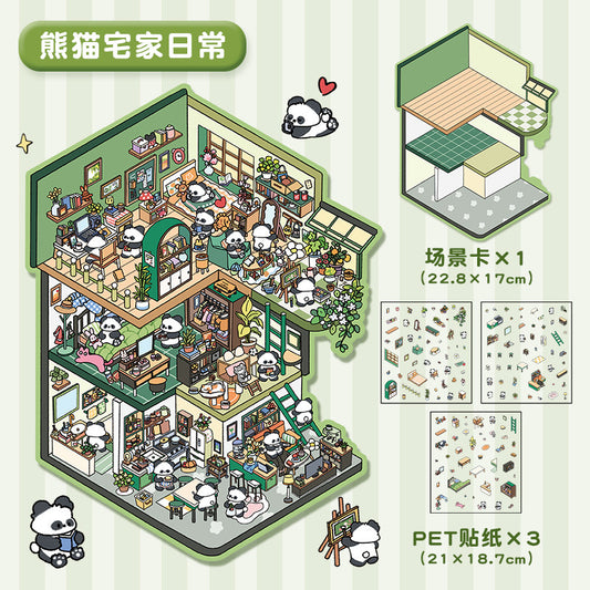 joycrafthaven Oversized Fun Scenery Stickers, 3D Stackable Mini House Korean Style Cute Storage DIY Scene Stickers