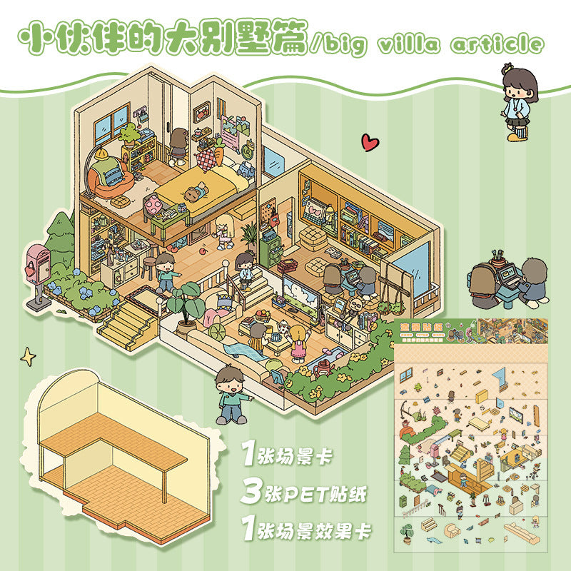 joycrafthaven Oversized Fun Scenery Stickers, 3D Stackable Mini House Korean Style Cute Storage DIY Scene Stickers