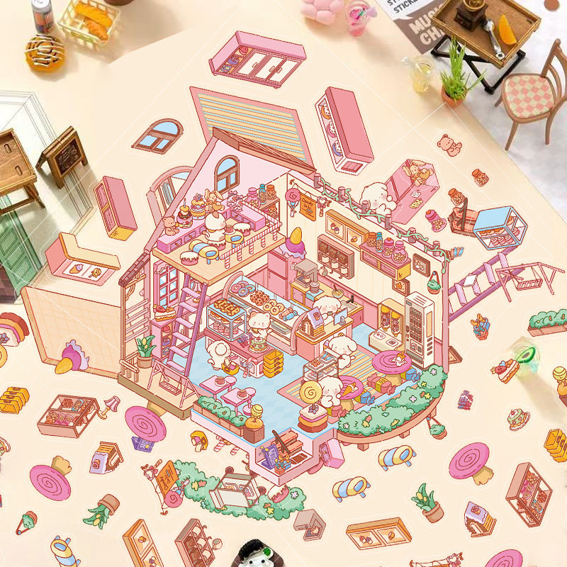 JoyCraft Haven Cartoon Scenery Stickers, Multiple Styles 3D Mini House Stress Relief DIY Scene Journal Stickers