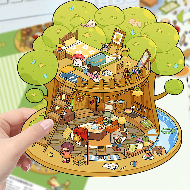 JoyCraft Haven Cartoon Scenery Stickers, Multiple Styles 3D Mini House Stress Relief DIY Scene Journal Stickers