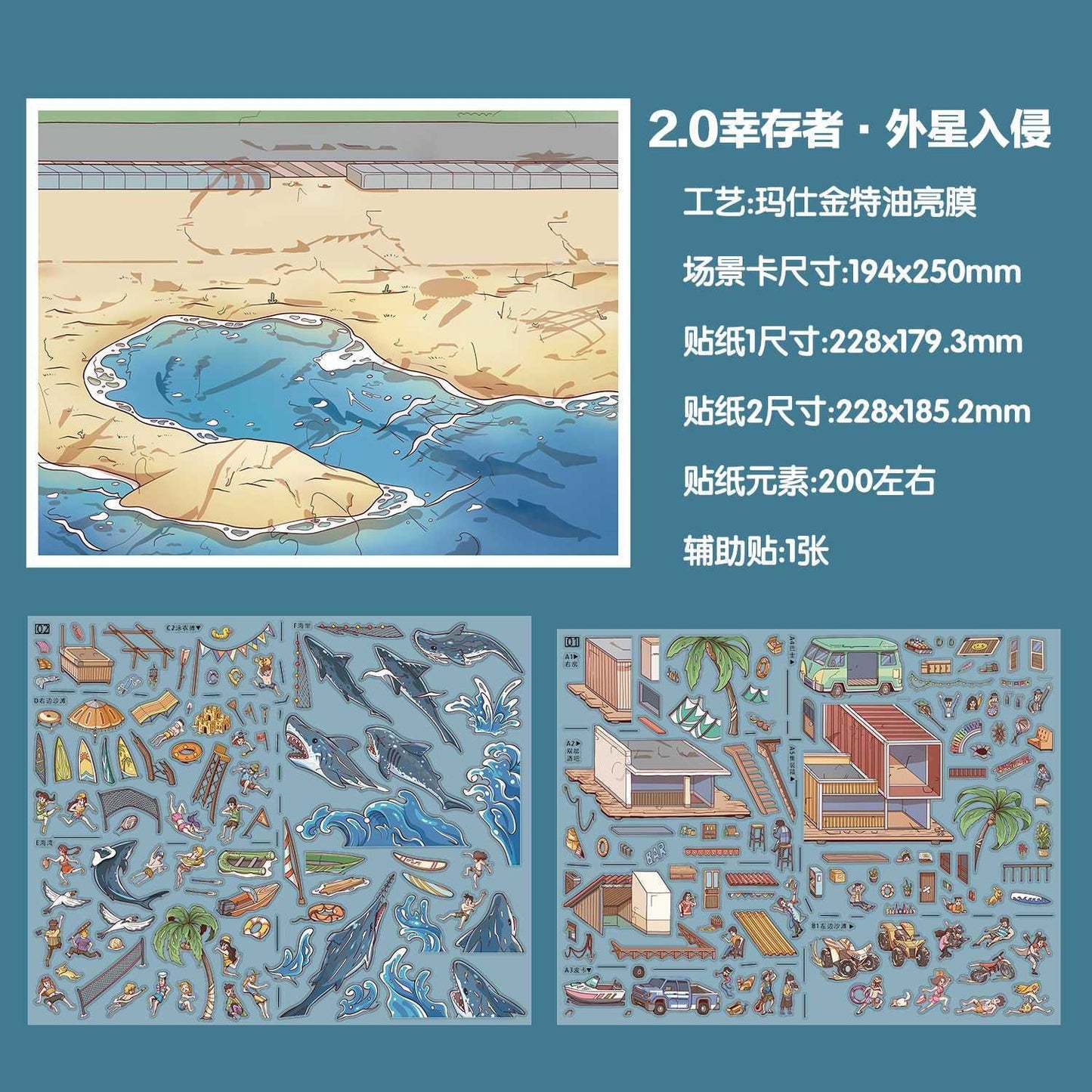 JoyCraft Haven Shangyuan Night Tour Scenery Stickers, Manzhuang 2.0 Vintage Oil Ink 3D Stereo Mini Scene Stress Relief Stickers