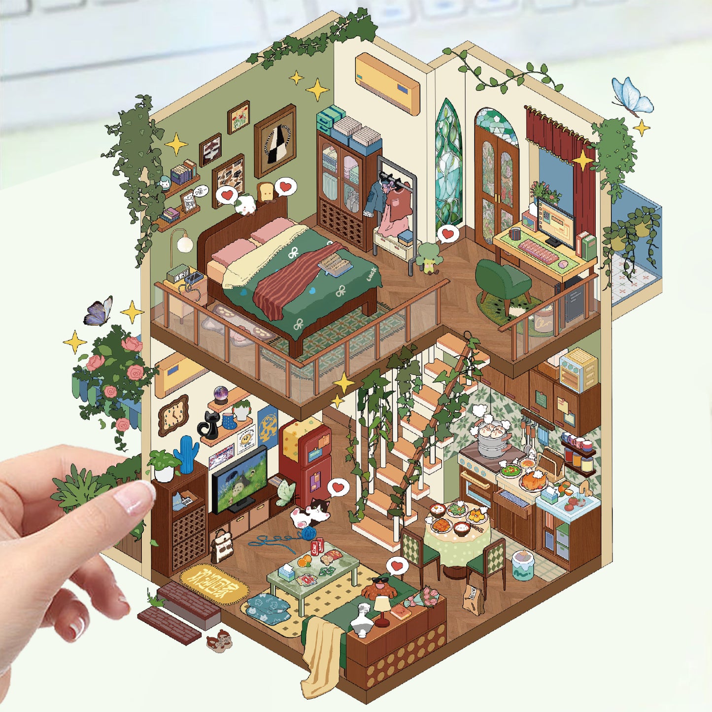 JoyCraft Haven Cartoon Scenery Stickers, Multiple Styles 3D Mini House Stress Relief DIY Scene Journal Stickers