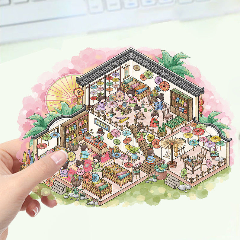 JoyCraft Haven Cartoon Scenery Stickers, Multiple Styles 3D Mini House Stress Relief DIY Scene Journal Stickers