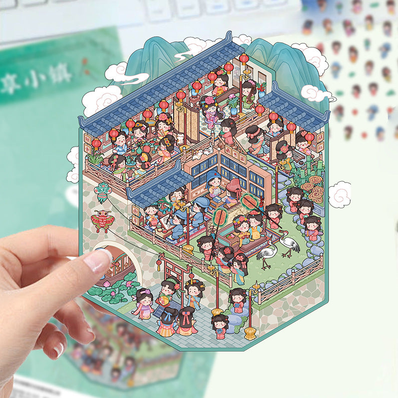JoyCraft Haven Cartoon Scenery Stickers, Multiple Styles 3D Mini House Stress Relief DIY Scene Journal Stickers