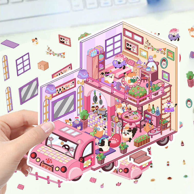 JoyCraft Haven Cartoon Scenery Stickers, Multiple Styles 3D Mini House Stress Relief DIY Scene Journal Stickers