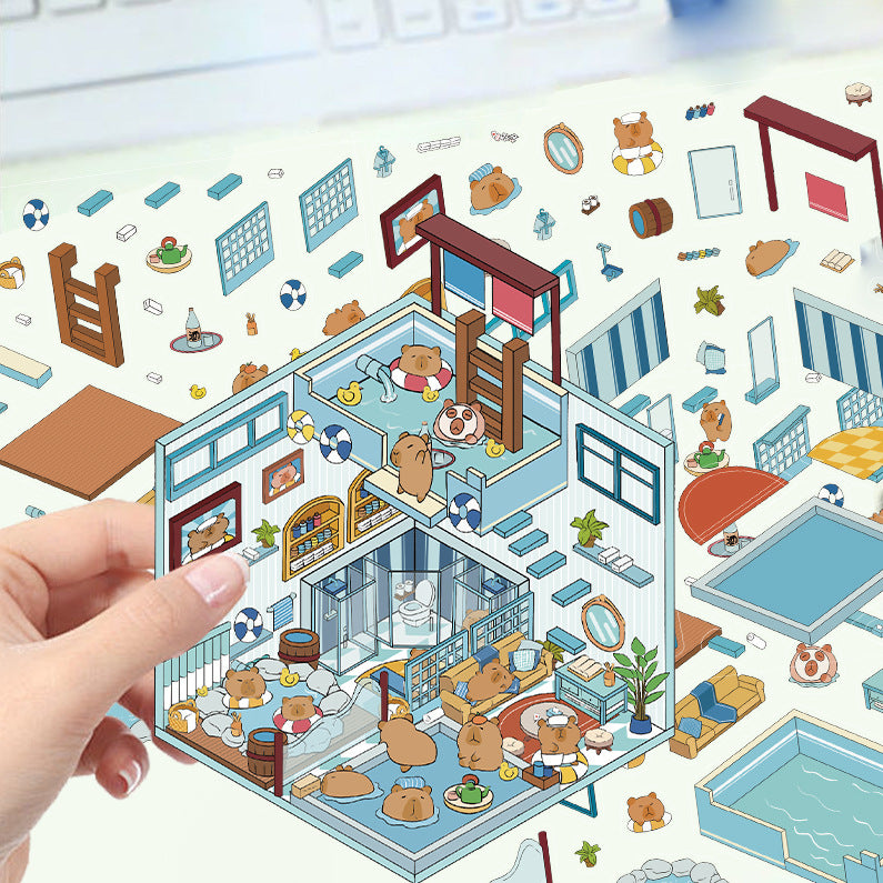 JoyCraft Haven Cartoon Scenery Stickers, Multiple Styles 3D Mini House Stress Relief DIY Scene Journal Stickers
