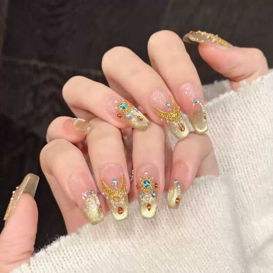 Exotic Luxury Gilded Dunhuang Flying Apsaras Press On Nails, Photo-Ready Skin-Flattering Exquisite Handmade Nails