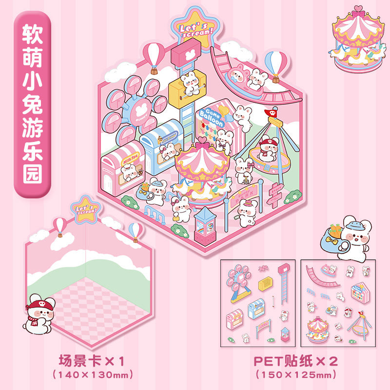 joycrafthaven Oversized Fun Scenery Stickers, 3D Stackable Mini House Korean Style Cute Storage DIY Scene Stickers