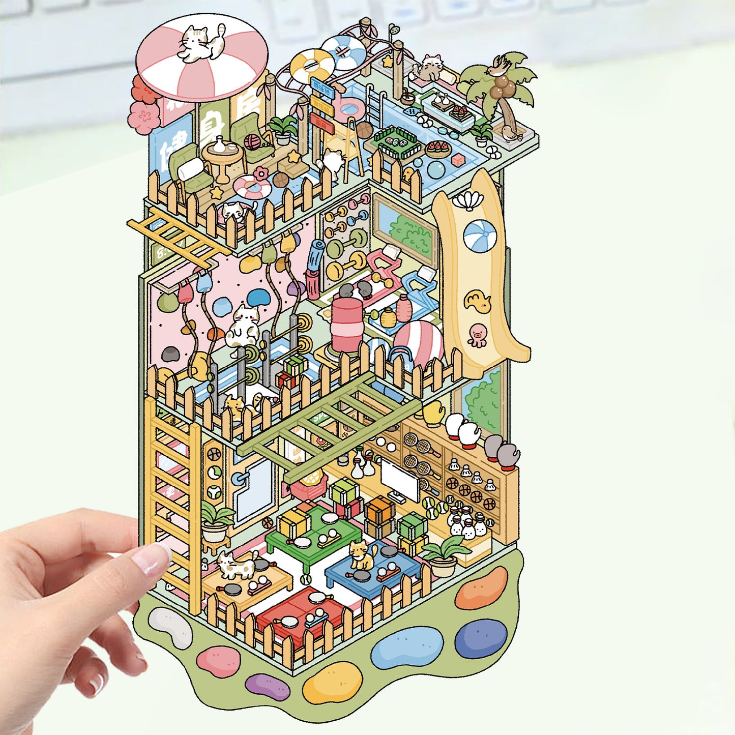 JoyCraft Haven Cartoon Scenery Stickers, Multiple Styles 3D Mini House Stress Relief DIY Scene Journal Stickers