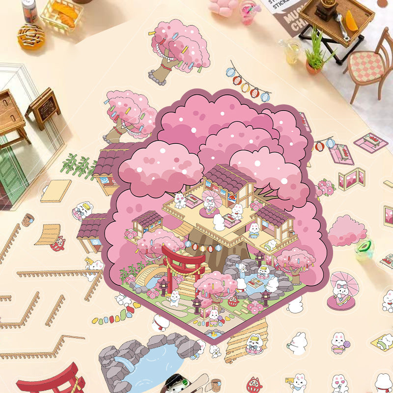 JoyCraft Haven Cartoon Scenery Stickers, Multiple Styles 3D Mini House Stress Relief DIY Scene Journal Stickers