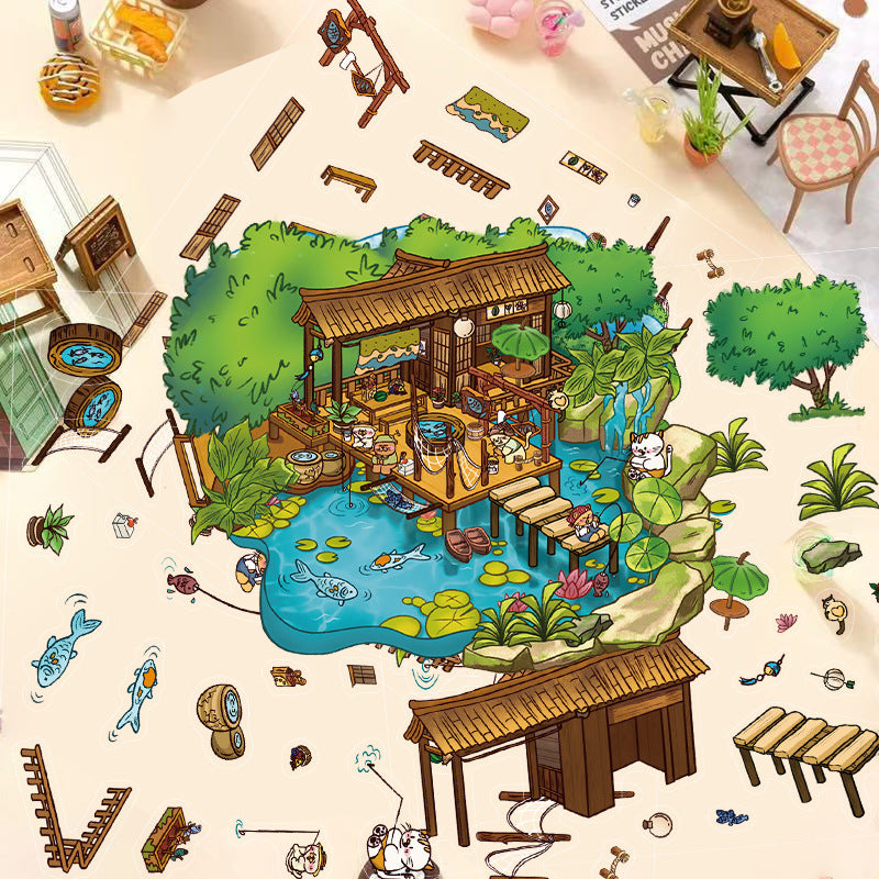 JoyCraft Haven Cartoon Scenery Stickers, Multiple Styles 3D Mini House Stress Relief DIY Scene Journal Stickers