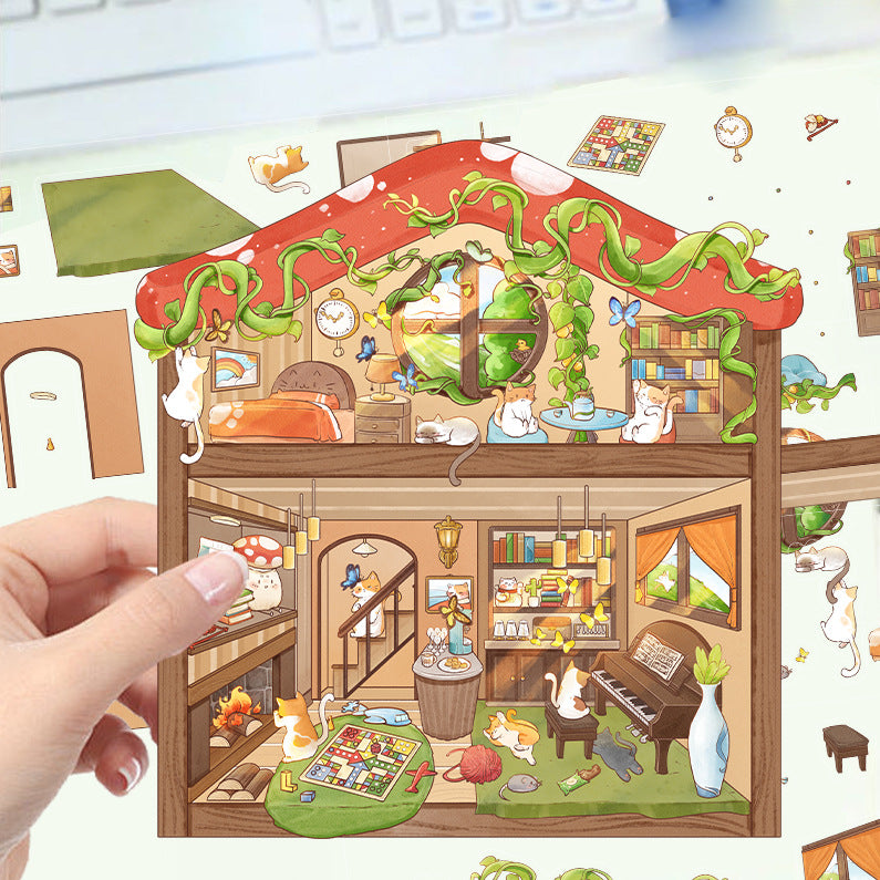 JoyCraft Haven Cartoon Scenery Stickers, Multiple Styles 3D Mini House Stress Relief DIY Scene Journal Stickers