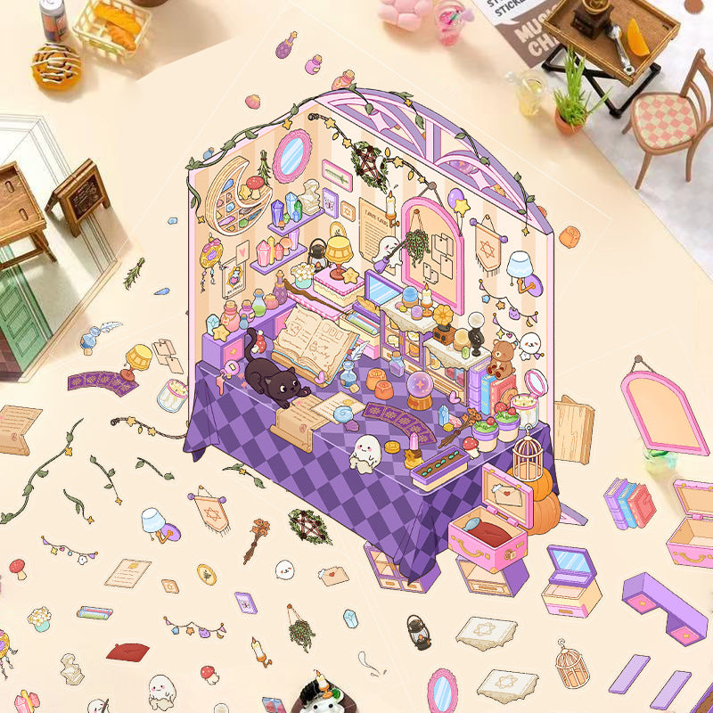 JoyCraft Haven Cartoon Scenery Stickers, Multiple Styles 3D Mini House Stress Relief DIY Scene Journal Stickers