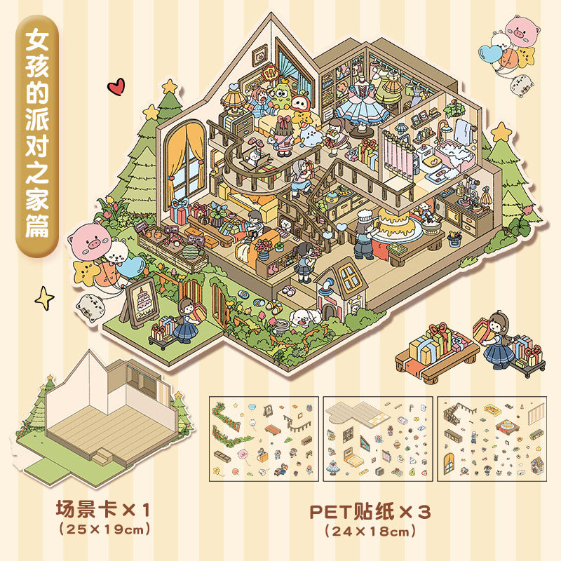 joycrafthaven Oversized Fun Scenery Stickers, 3D Stackable Mini House Korean Style Cute Storage DIY Scene Stickers