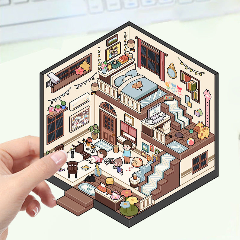JoyCraft Haven Cartoon Scenery Stickers, Multiple Styles 3D Mini House Stress Relief DIY Scene Journal Stickers