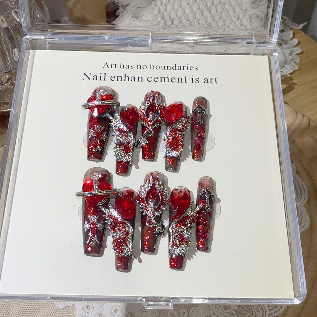JoyCraft Haven JoyCraft Haven Dark Blood Angel Hot Girl Handmade Removable Press On Nails