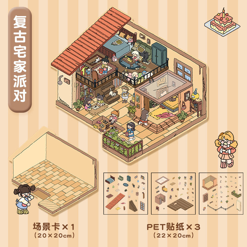 joycrafthaven Oversized Fun Scenery Stickers, 3D Stackable Mini House Korean Style Cute Storage DIY Scene Stickers