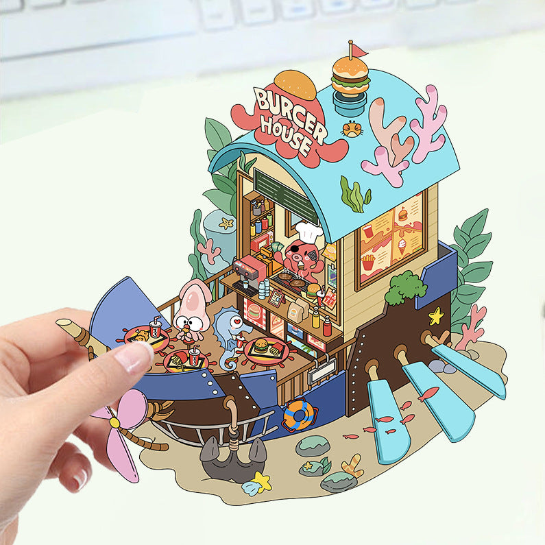 JoyCraft Haven Cartoon Scenery Stickers, Multiple Styles 3D Mini House Stress Relief DIY Scene Journal Stickers