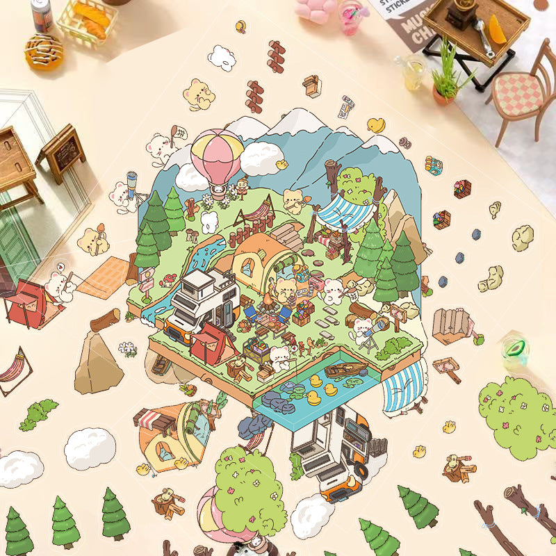 JoyCraft Haven Cartoon Scenery Stickers, Multiple Styles 3D Mini House Stress Relief DIY Scene Journal Stickers