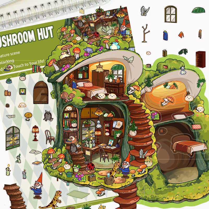 JoyCraft Haven Cartoon Scenery Stickers, Multiple Styles 3D Mini House Stress Relief DIY Scene Journal Stickers