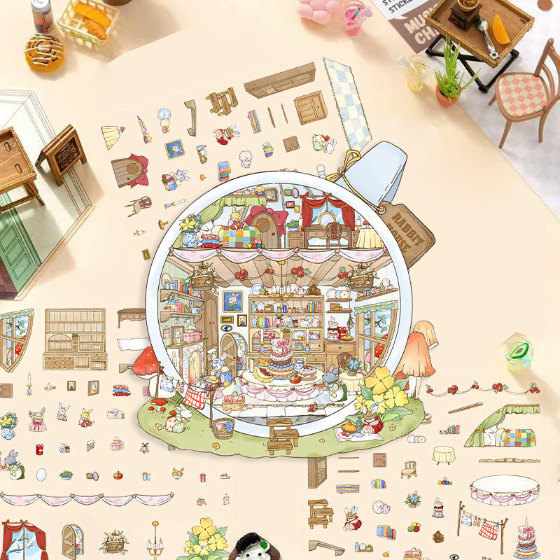 JoyCraft Haven Cartoon Scenery Stickers, Multiple Styles 3D Mini House Stress Relief DIY Scene Journal Stickers
