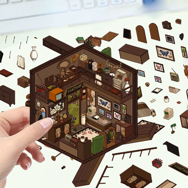 JoyCraft Haven Cartoon Scenery Stickers, Multiple Styles 3D Mini House Stress Relief DIY Scene Journal Stickers