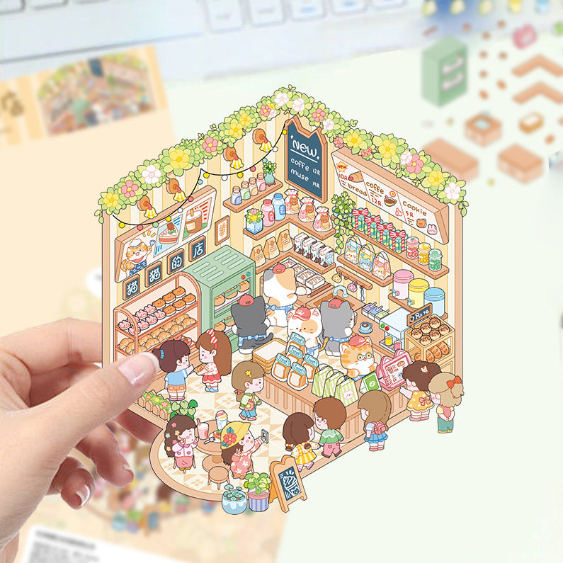 JoyCraft Haven Cartoon Scenery Stickers, Multiple Styles 3D Mini House Stress Relief DIY Scene Journal Stickers
