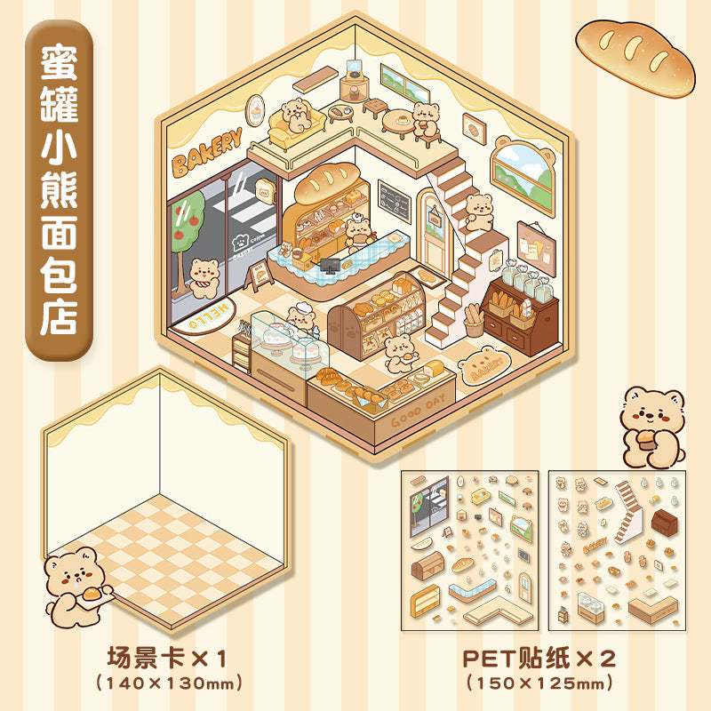 joycrafthaven Oversized Fun Scenery Stickers, 3D Stackable Mini House Korean Style Cute Storage DIY Scene Stickers