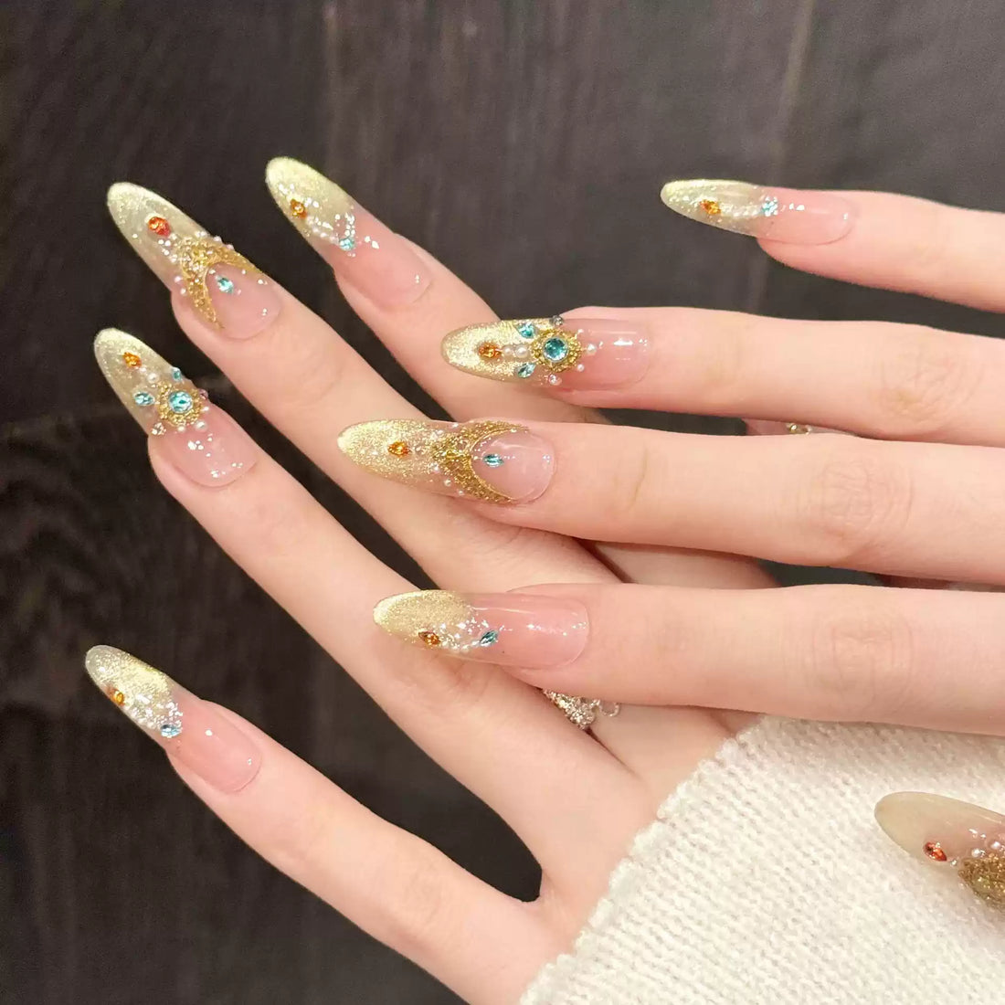 JoyCraft Haven Exotic Luxury Gilded Dunhuang Flying Apsaras Press On Nails, Photo-Ready Skin-Flattering Exquisite Handmade Nails