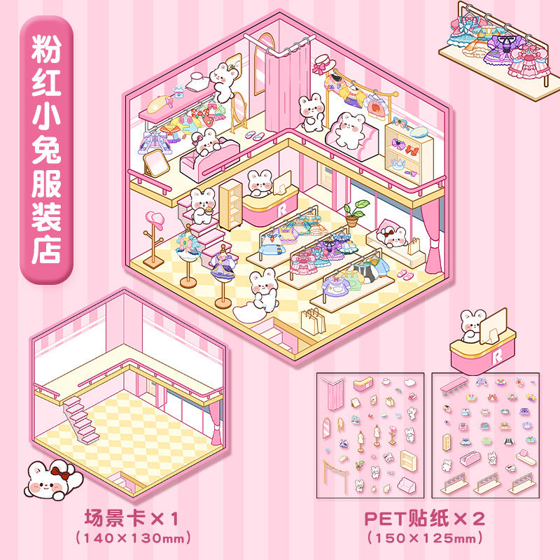 joycrafthaven Oversized Fun Scenery Stickers, 3D Stackable Mini House Korean Style Cute Storage DIY Scene Stickers