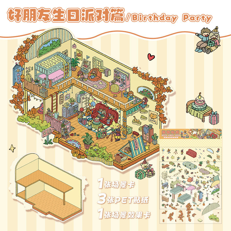 joycrafthaven Oversized Fun Scenery Stickers, 3D Stackable Mini House Korean Style Cute Storage DIY Scene Stickers