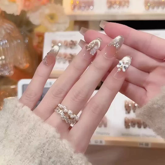 Gilded Lion Dance Internet-Famous New Year Press On Nails, Skin-Flattering New Style High-End Medium Long Handmade Nails