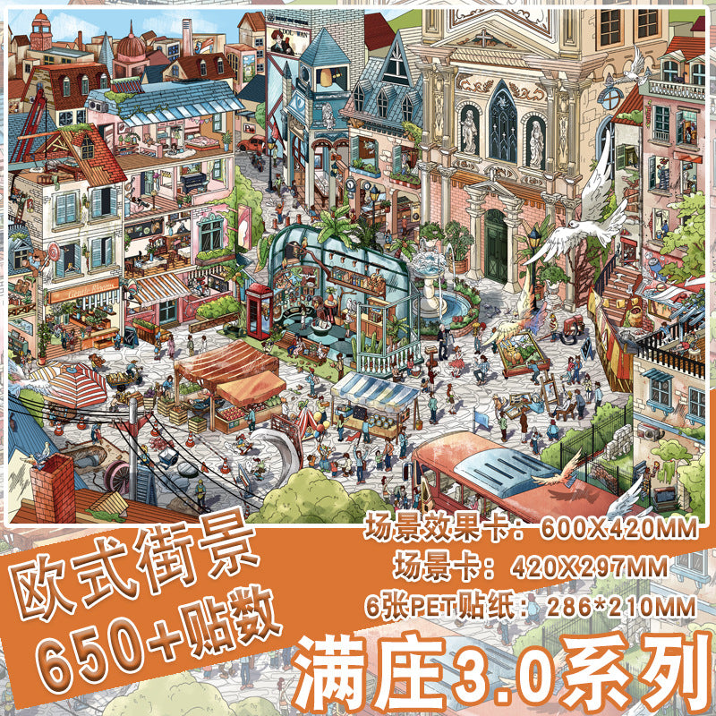 JoyCraft Haven Shangyuan Night Tour Scenery Stickers, Manzhuang 2.0 Vintage Oil Ink 3D Stereo Mini Scene Stress Relief Stickers
