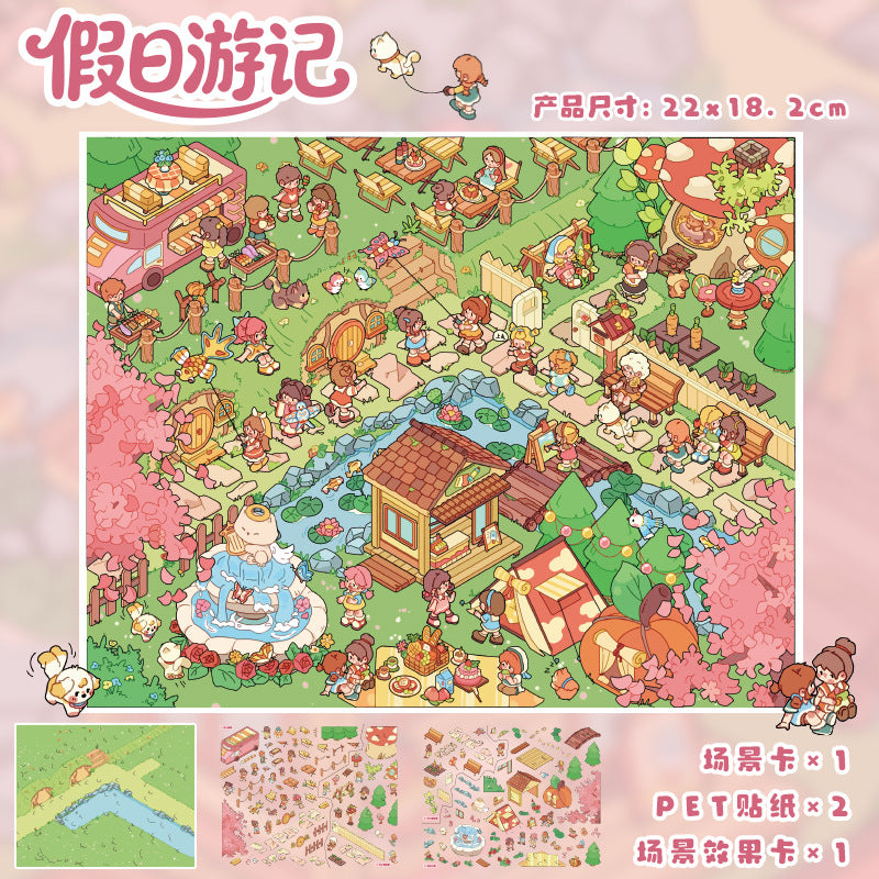 JoyCraft Haven Pastoral Style Scenery Stickers, 3D Stereo Mini Scene Stress Relief DIY Journal Stickers