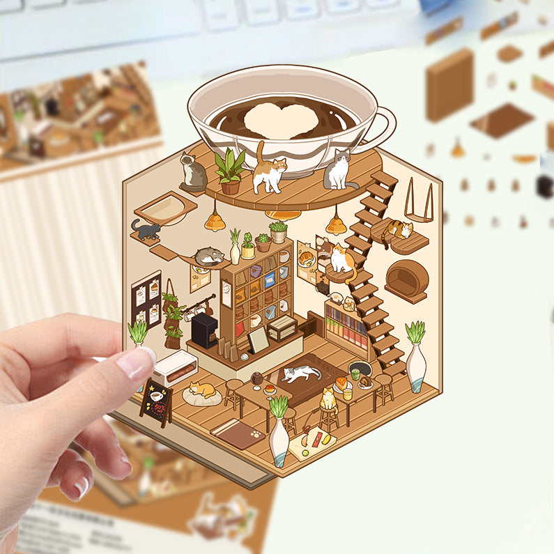 JoyCraft Haven Cartoon Scenery Stickers, Multiple Styles 3D Mini House Stress Relief DIY Scene Journal Stickers