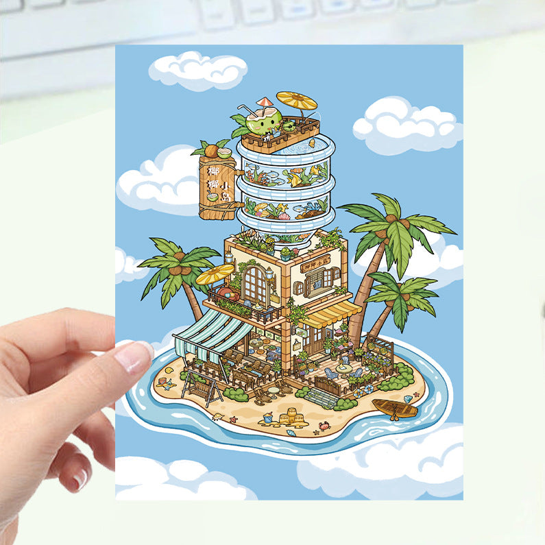 JoyCraft Haven Cartoon Scenery Stickers, Multiple Styles 3D Mini House Stress Relief DIY Scene Journal Stickers